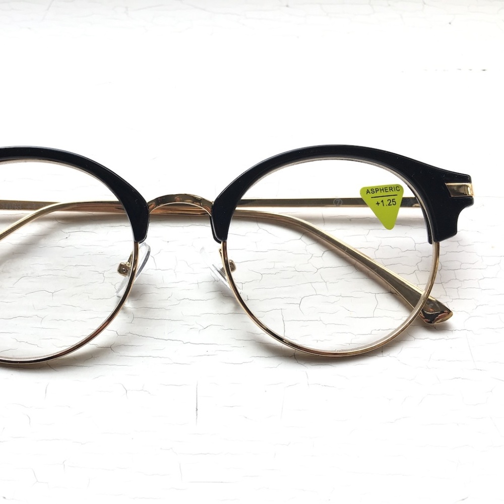 Gigantic +2.00 Wide Fit Reading Glasses Round Browline Metal Big Head - Picture 4 of 10